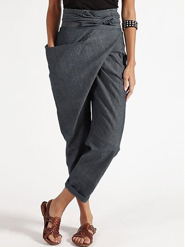 Streetwear Casual Slim Solid Mid Waist Ankle-Length Trousers - Image 1