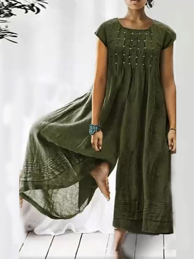 Streetwear Loose Solid Crew Neck Short Sleeve Jumpsuit - Image 2
