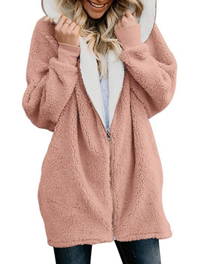 Streetwear Oversized Solid Zipper Long Sleeve Fleece Sweatshirt - Image 1