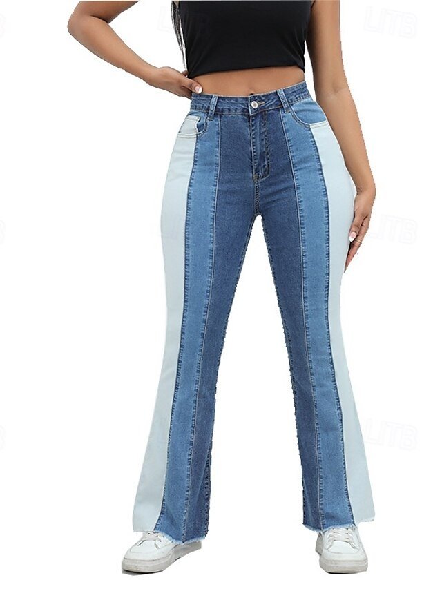 Streetwear Regular Fit Colour Block High Waist Full Length Jeans - Image 2