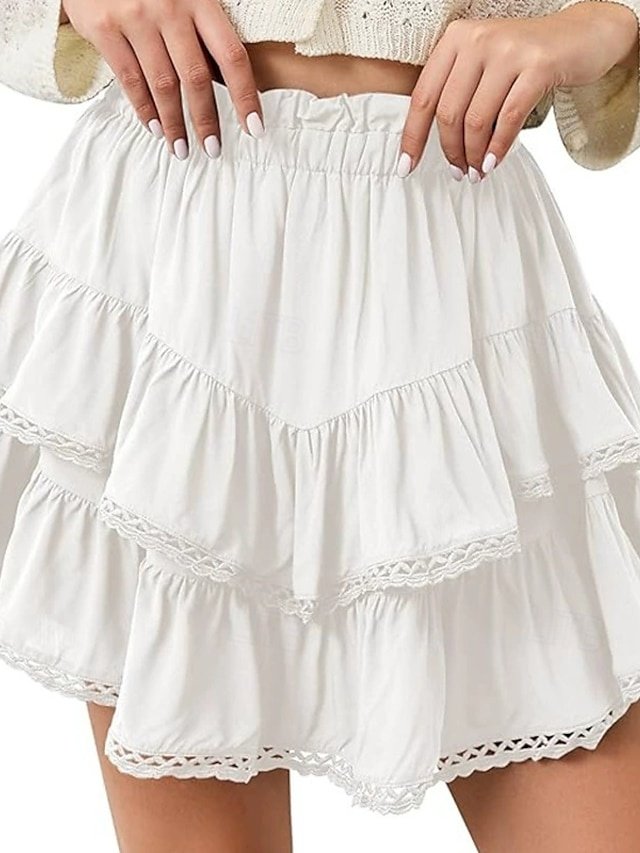 Streetwear Regular Fit Plain Ruffle Natural Shorts - Image 1