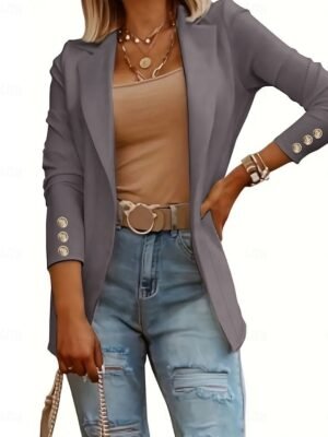 Streetwear Regular Fit Plain Shirt Collar Long Sleeve Blazer Dress - Image 10