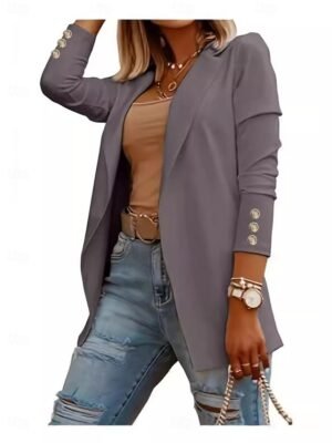 Streetwear Regular Fit Plain Shirt Collar Long Sleeve Blazer Dress - Image 9