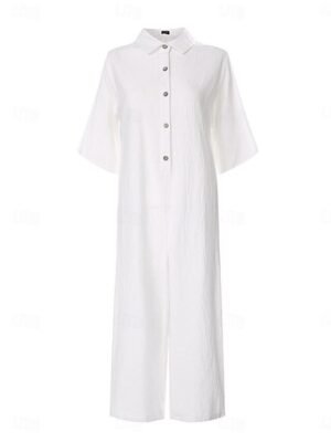 Streetwear Regular Fit Solid Half Sleeve Shirt Collar Jumpsuit - Image 7