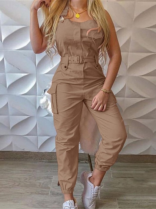 Streetwear Regular Fit Solid U Neck Sleeveless Jumpsuit - Image 2