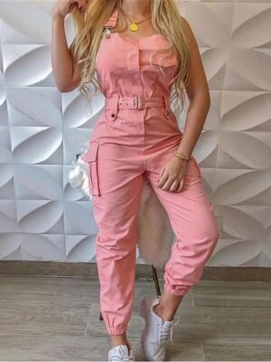 Streetwear Regular Fit Solid U Neck Sleeveless Jumpsuit - Image 5