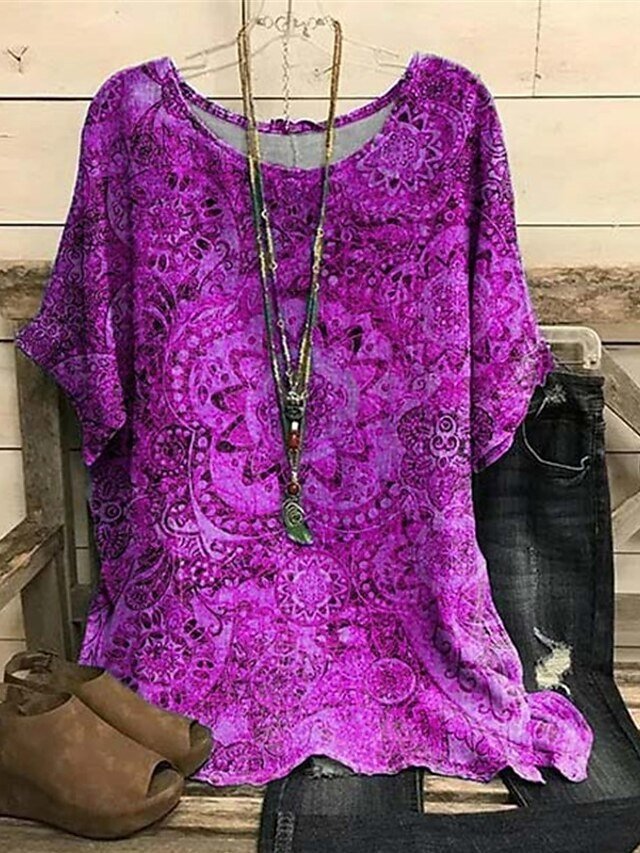 Streetwear Regular Floral Print Short Sleeve Chiffon Blouse - Image 2