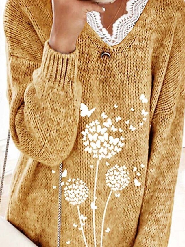 Stylish Casual Butterfly V Neck Long Sleeve Pullover Sweater - Image 2