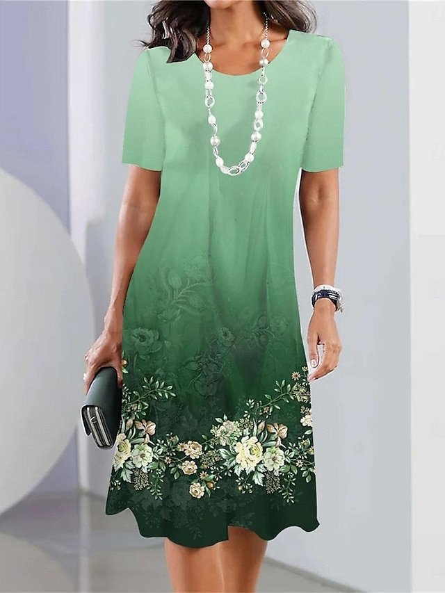 Stylish Casual Floral Crew Neck Short Sleeve Midi Dress - Image 2