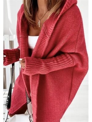 Stylish Loose Solid Hooded Long Sleeve Cardigan - Image 14