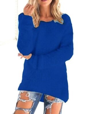 Stylish Oversized Solid Crew Neck Long Sleeve Knit Jumper - Image 11