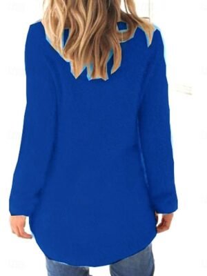 Stylish Oversized Solid Crew Neck Long Sleeve Knit Jumper - Image 12