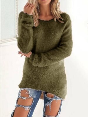 Stylish Oversized Solid Crew Neck Long Sleeve Knit Jumper - Image 13
