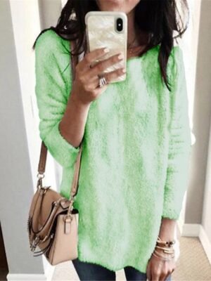 Stylish Oversized Solid Crew Neck Long Sleeve Knit Jumper - Image 21