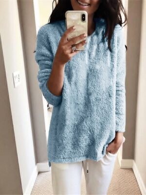 Stylish Oversized Solid Crew Neck Long Sleeve Knit Jumper - Image 28
