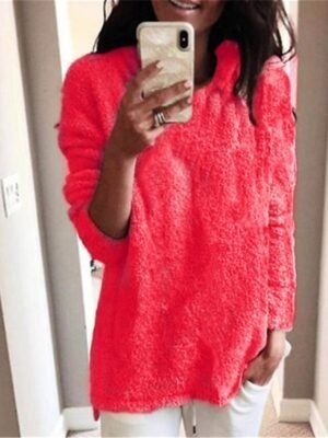 Stylish Oversized Solid Crew Neck Long Sleeve Knit Jumper - Image 30