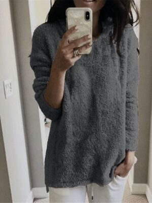 Stylish Oversized Solid Crew Neck Long Sleeve Knit Jumper - Image 31