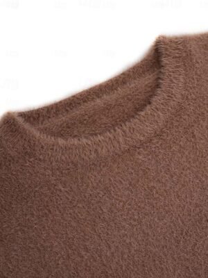 Stylish Oversized Solid Crew Neck Long Sleeve Knit Jumper - Image 9