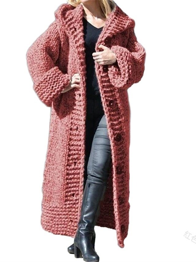 Stylish Regular Fit Pure Colour Hooded Long Sleeve Long Cardigan - Image 2