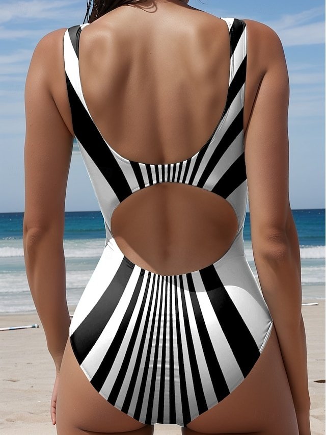 Stylish Sleeveless Striped One Piece Swimsuit - Image 2