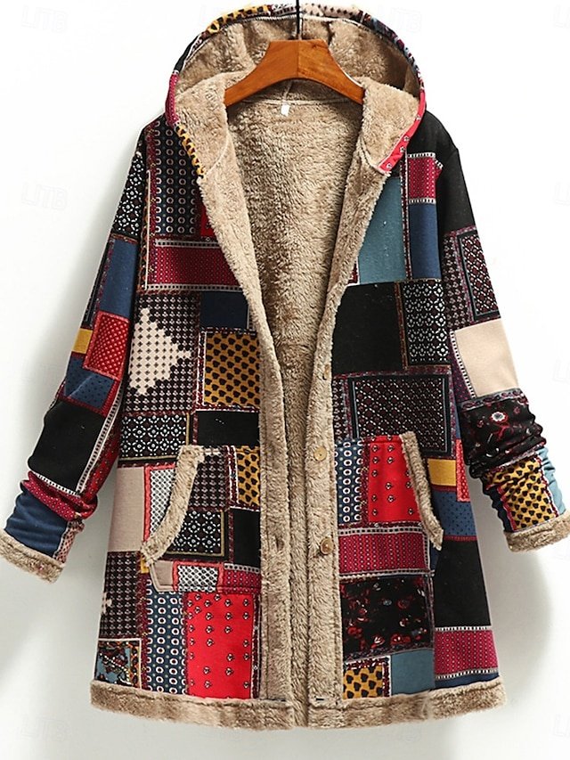 Stylish Vintage Regular Fit Print Long Sleeve Winter Coat - Image 1