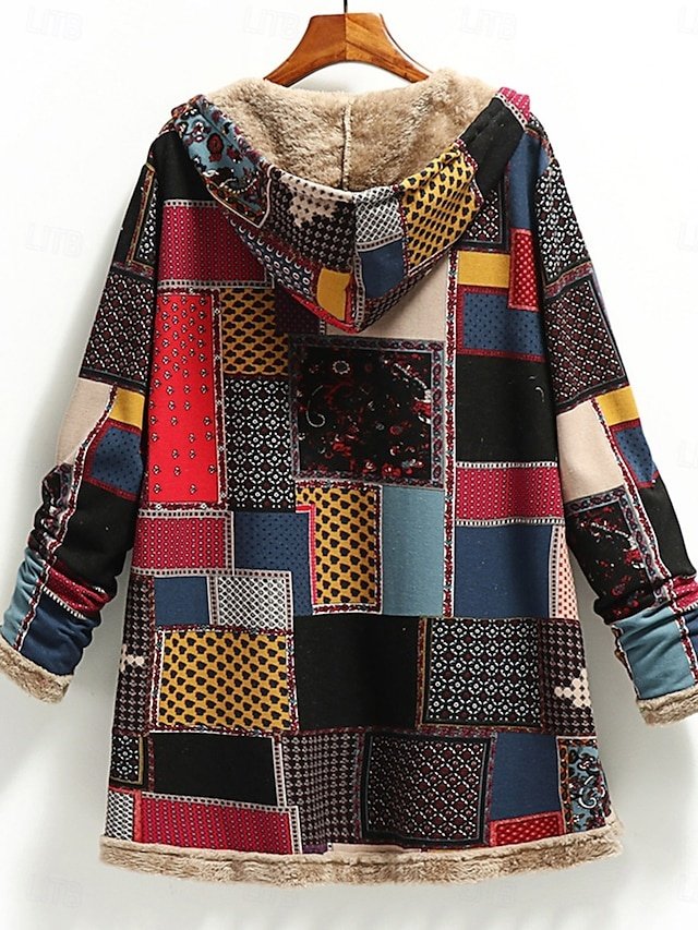 Stylish Vintage Regular Fit Print Long Sleeve Winter Coat - Image 2