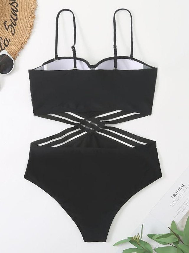 Summer Plain Sleeveless Cut Out Monokini Swimsuit - Image 2
