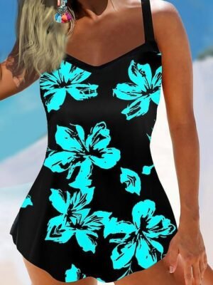 Summer Plus Size Floral Strap Sleeveless Swim Dress - Image 2
