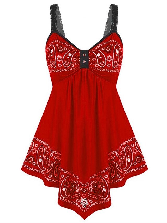 Summer Plus Size Floral V Neck Sleeveless Long Camisole - Image 2