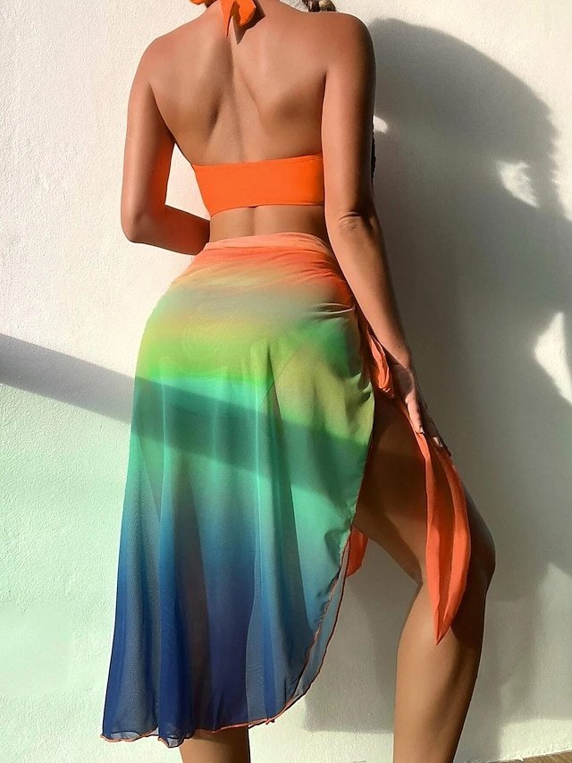 Summer Sleeveless Gradient Three-Piece Skirt Bikini Set - Image 2
