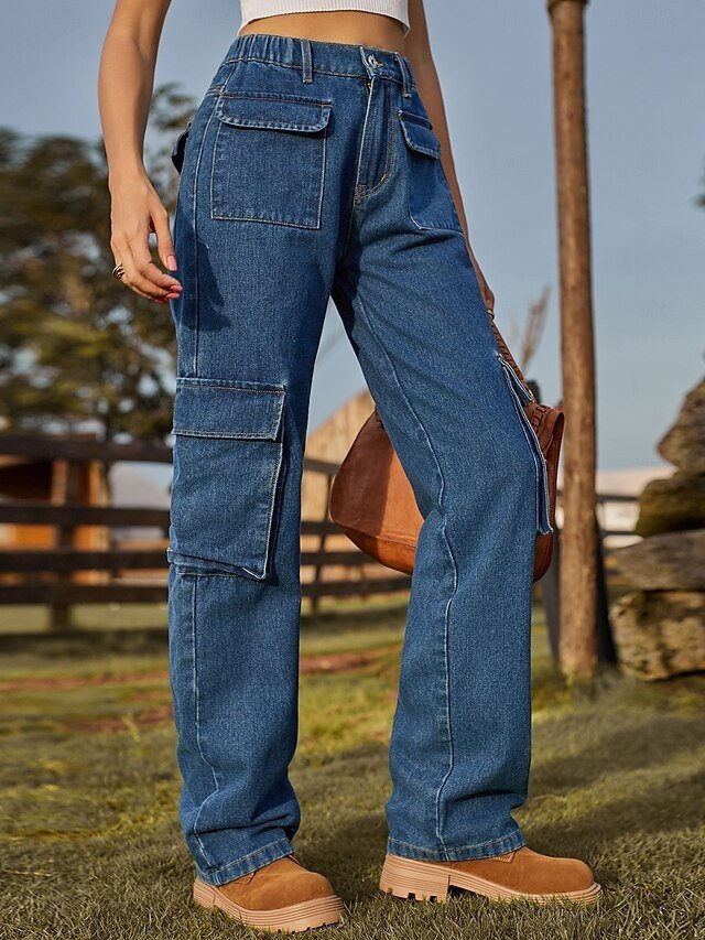 Timeless Loose Plain Medium Waist Full Length Jeans - Image 1