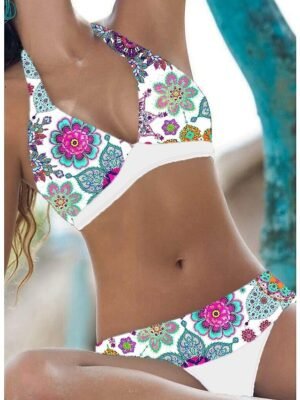 Tropical Cheeky Halter Open Back V Wire Sleeveless Bikini - Image 1