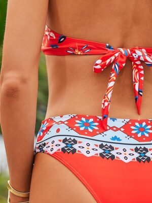 Tropical Cheeky Halter Open Back V Wire Sleeveless Bikini - Image 18
