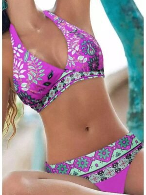 Tropical Cheeky Halter Open Back V Wire Sleeveless Bikini - Image 19