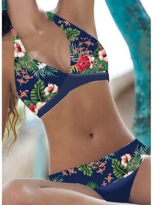 Tropical Cheeky Halter Open Back V Wire Sleeveless Bikini - Image 2