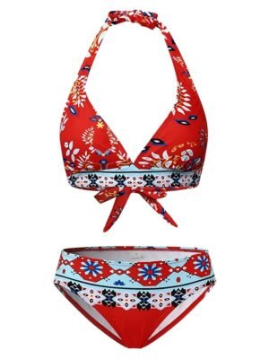 Tropical Cheeky Halter Open Back V Wire Sleeveless Bikini - Image 21