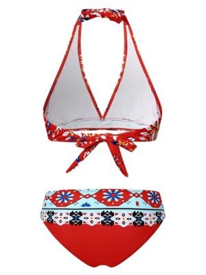 Tropical Cheeky Halter Open Back V Wire Sleeveless Bikini - Image 22