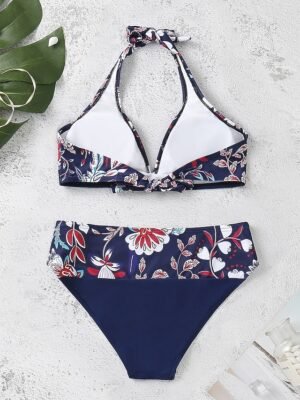 Tropical Cheeky Halter Open Back V Wire Sleeveless Bikini - Image 5