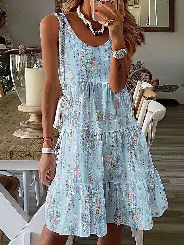 Tropical Regular Fit Floral U Neck Sleeveless Mini Dress - Image 2