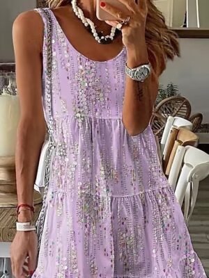 Tropical Regular Fit Floral U Neck Sleeveless Mini Dress - Image 4