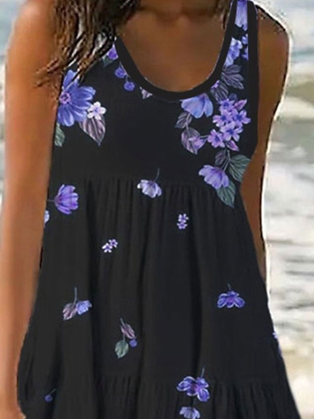 Vacation Regular Floral U Neck Sleeveless Mini Dress - Image 2