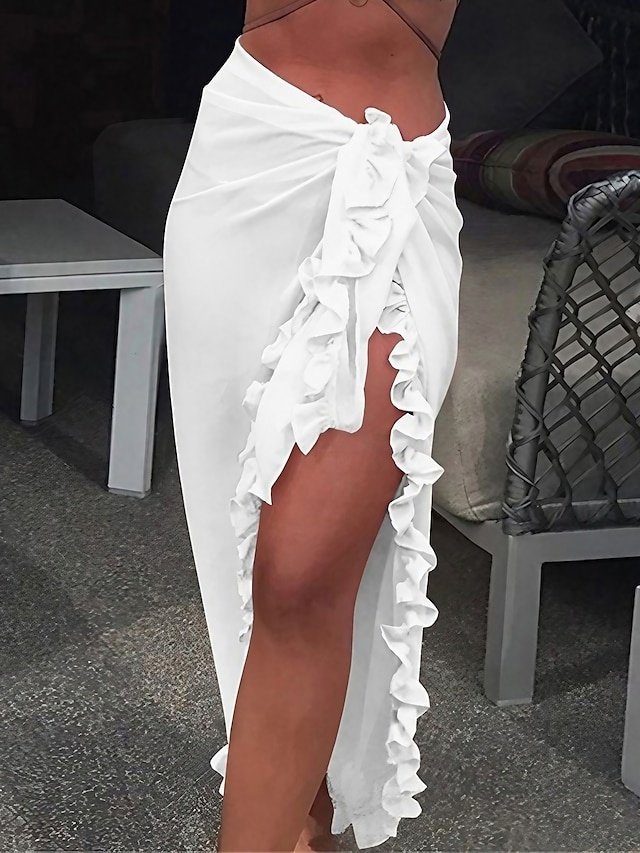 Vacation Ruffle Pure Colour Wrap Swim Shorts Cover Up - Image 1