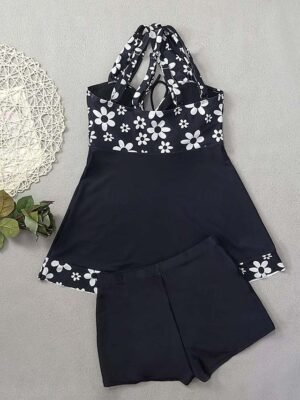 Vacation Slim Floral Halter Neck Sleeveless Swimdress - Image 4