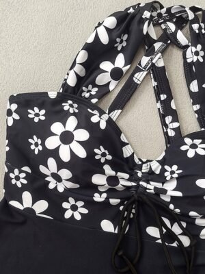 Vacation Slim Floral Halter Neck Sleeveless Swimdress - Image 5