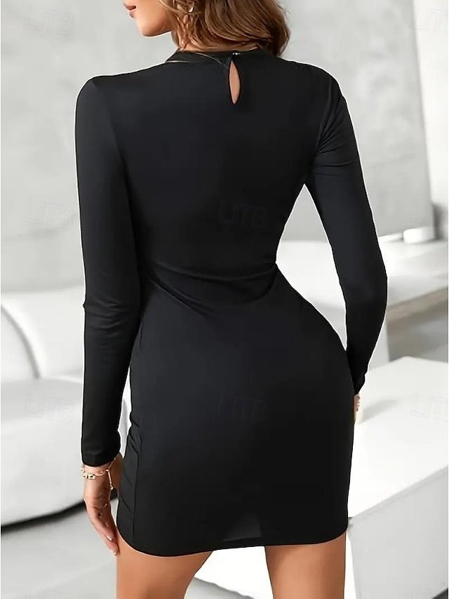 Vintage Casual Lace Patchwork Crew Neck Long Sleeve Mini Dress - Image 2