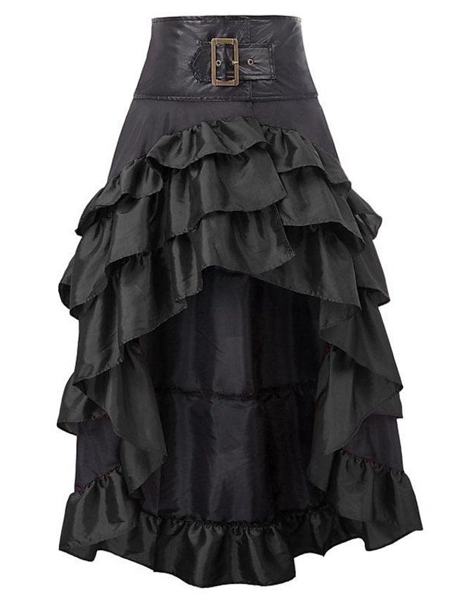 Vintage Gothic Asymmetric Ruffle Maxi Skirt - Image 1