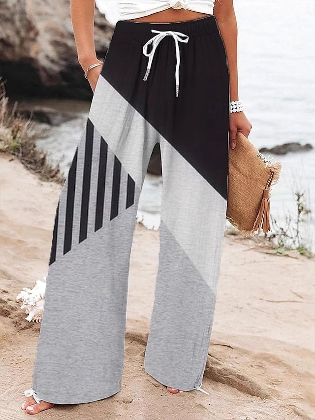 Vintage Loose Abstract High Waist Full Length Wide Leg Chinos - Image 1