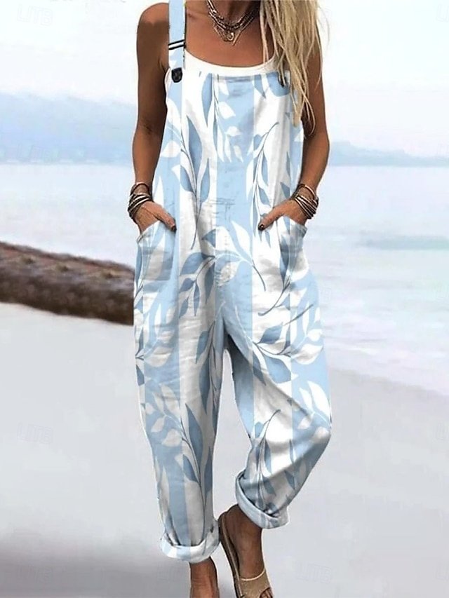 Vintage Loose Floral Graphic High Waist Full Length Overalls - Image 1