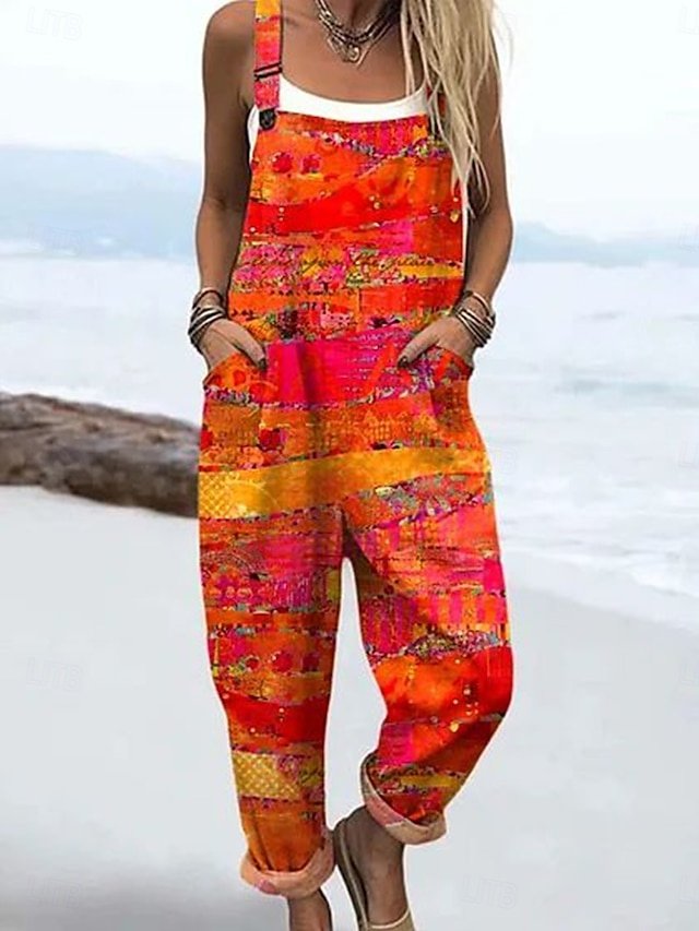 Vintage Loose Floral Graphic High Waist Full Length Overalls - Image 2