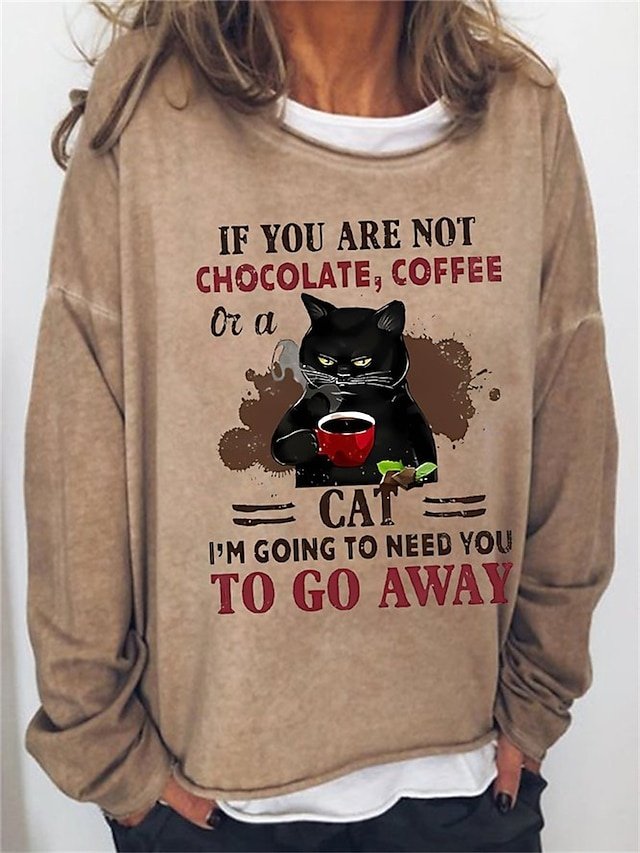 Vintage Oversized Cat Print Round Neck Long Sleeve Sweatshirt - Image 1